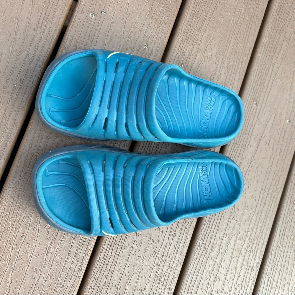 Hoka One Mens 10 Ora Recovery Slide Aqua Blue Slip On Sandals Beach Outdoor